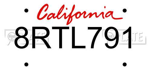 8RTL791 California License Plate