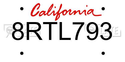 8RTL793 California License Plate