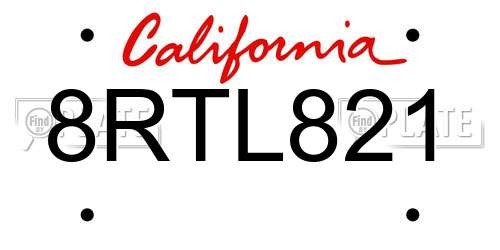 8RTL821 California License Plate
