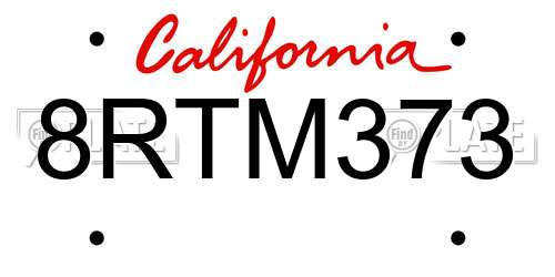 8RTM373 California License Plate