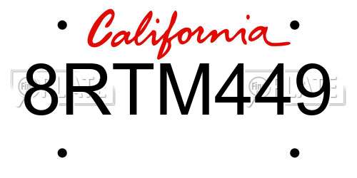 8RTM449 California License Plate