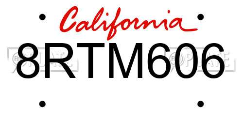 8RTM606 California License Plate