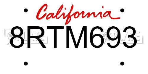 8RTM693 California License Plate