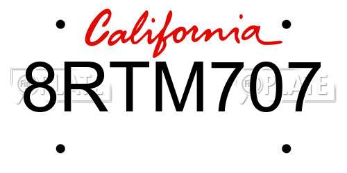8RTM707 California License Plate