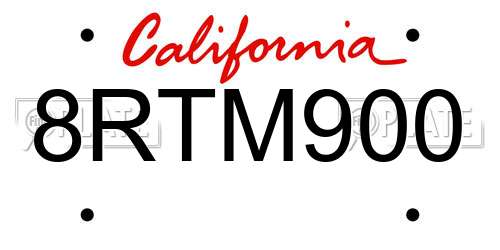 8RTM900 California License Plate