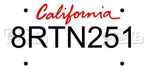 8RTN251 California License Plate