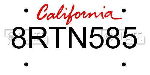 8RTN585 California License Plate