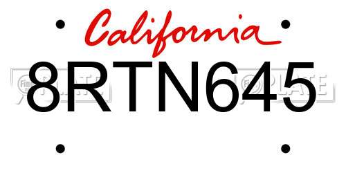 8RTN645 California License Plate