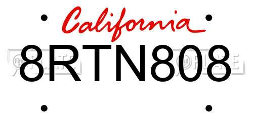 8RTN808 California License Plate