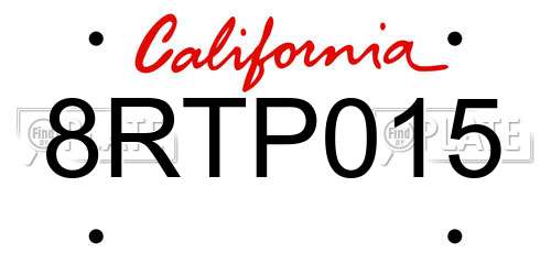 8RTP015 California License Plate
