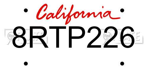 8RTP226 California License Plate