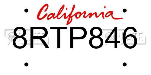 8RTP846 California License Plate