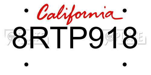 8RTP918 California License Plate