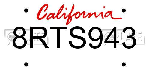 8RTS943 California License Plate