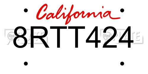 8RTT424 California License Plate