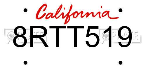 8RTT519 California License Plate