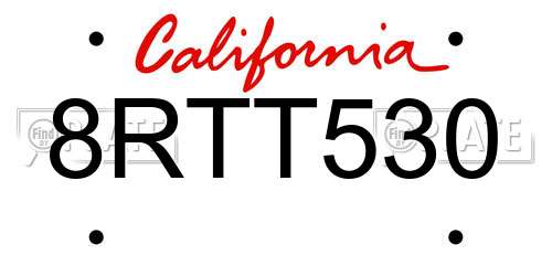 8RTT530 California License Plate