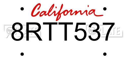 8RTT537 California License Plate