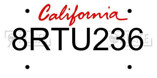 8RTU236 California License Plate