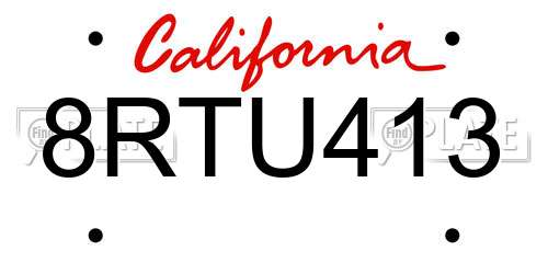 8RTU413 California License Plate