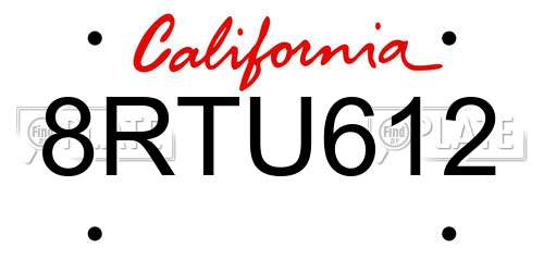 8RTU612 California License Plate