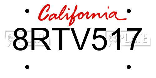 8RTV517 California License Plate