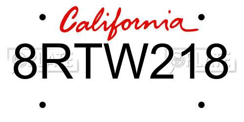 8RTW218 California License Plate