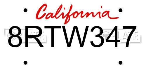 8RTW347 California License Plate