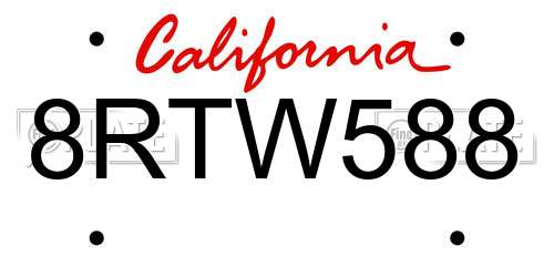 8RTW588 California License Plate