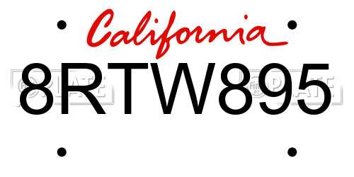 8RTW895 California License Plate