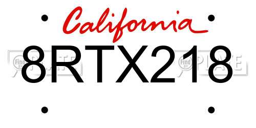8RTX218 California License Plate