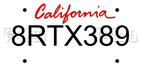 8RTX389 California License Plate