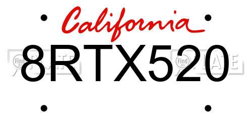 8RTX520 California License Plate