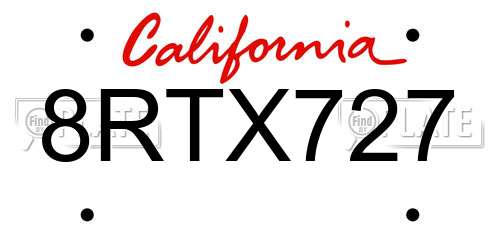 8RTX727 California License Plate