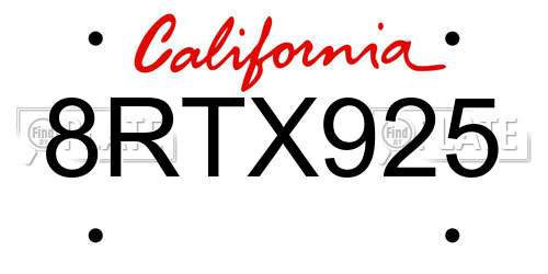 8RTX925 California License Plate