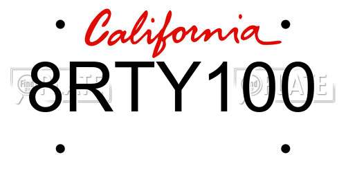 8RTY100 California License Plate