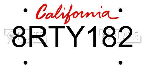 8RTY182 California License Plate