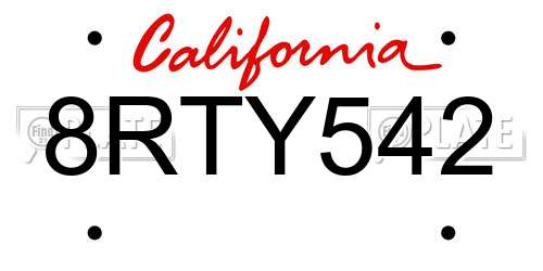 8RTY542 California License Plate