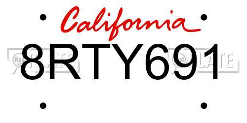 8RTY691 California License Plate