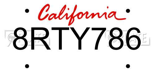 8RTY786 California License Plate