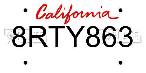 8RTY863 California License Plate