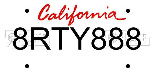 8RTY888 California License Plate