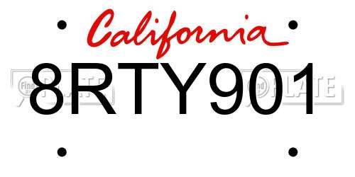 8RTY901 California License Plate