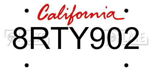 8RTY902 California License Plate