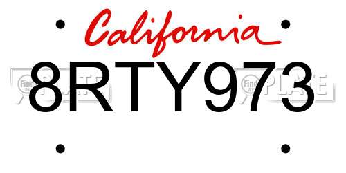 8RTY973 California License Plate