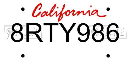 8RTY986 California License Plate
