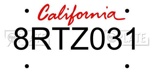 8RTZ031 California License Plate