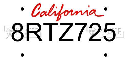 8RTZ725 California License Plate