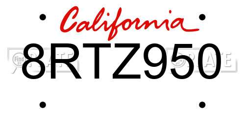 8RTZ950 California License Plate