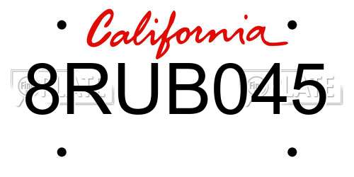 8RUB045 California License Plate